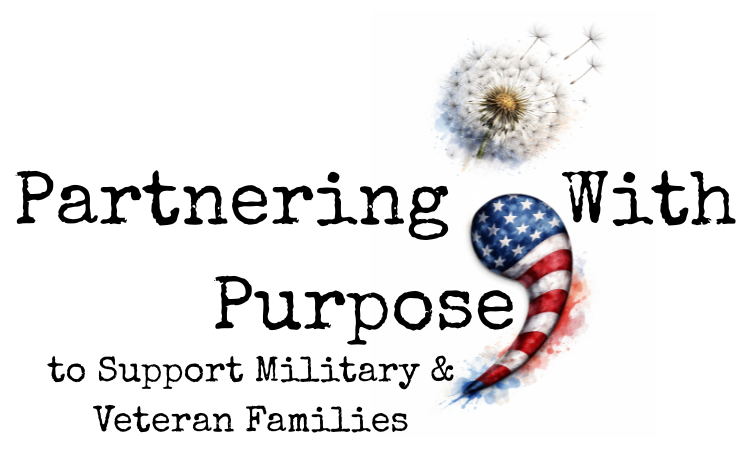 The Partnering With Purpose logo: a dandelion and an American-flag semicolon.